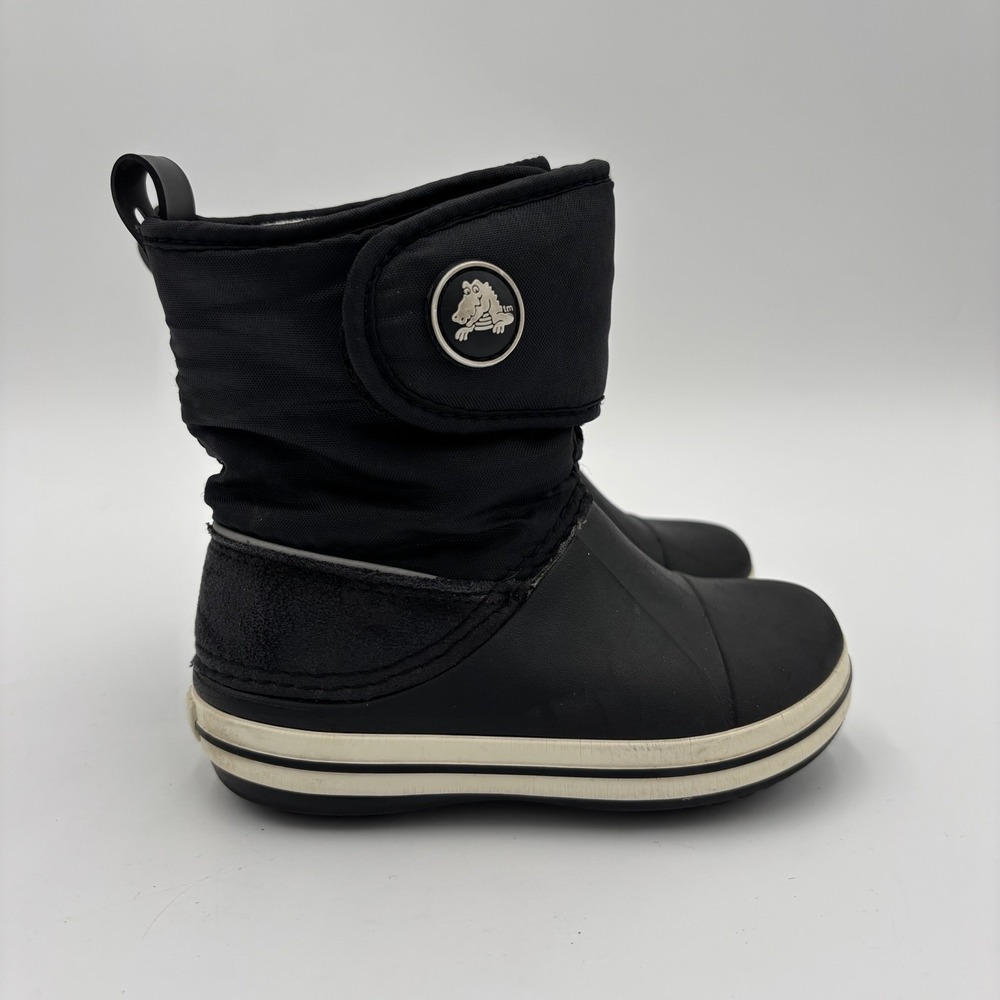 Crocs Puffer Snow Boots Baby Size 8 Black Crocband Winter‎ Fleece Lined